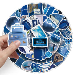 10/30/50PCS Ins Style Cartoon Blue Stickers Graffiti Decoration DIY Phone Bike Guitar Notebook Skateboard Kids Cute Decals Toys (ONLINE ORDER ONLY)