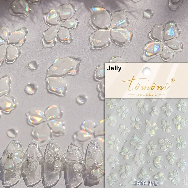Charming Dreamy Shiny Jelly Blue Gradient Lily Flowers Rose Petal White Dot Chinese Colorful Nail Art Stickers Manicure Decals (ONLINE ORDER ONLY)