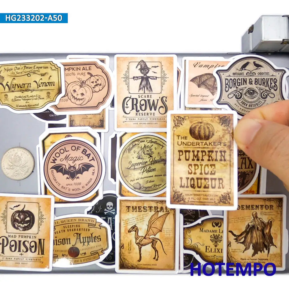20/30/50Pieces Retro Alchemy Funny Halloween Magic Potion Label Stickers for Bottle Scrapbook Luggage Phone Laptop Sticker Toys (Online Order Only)