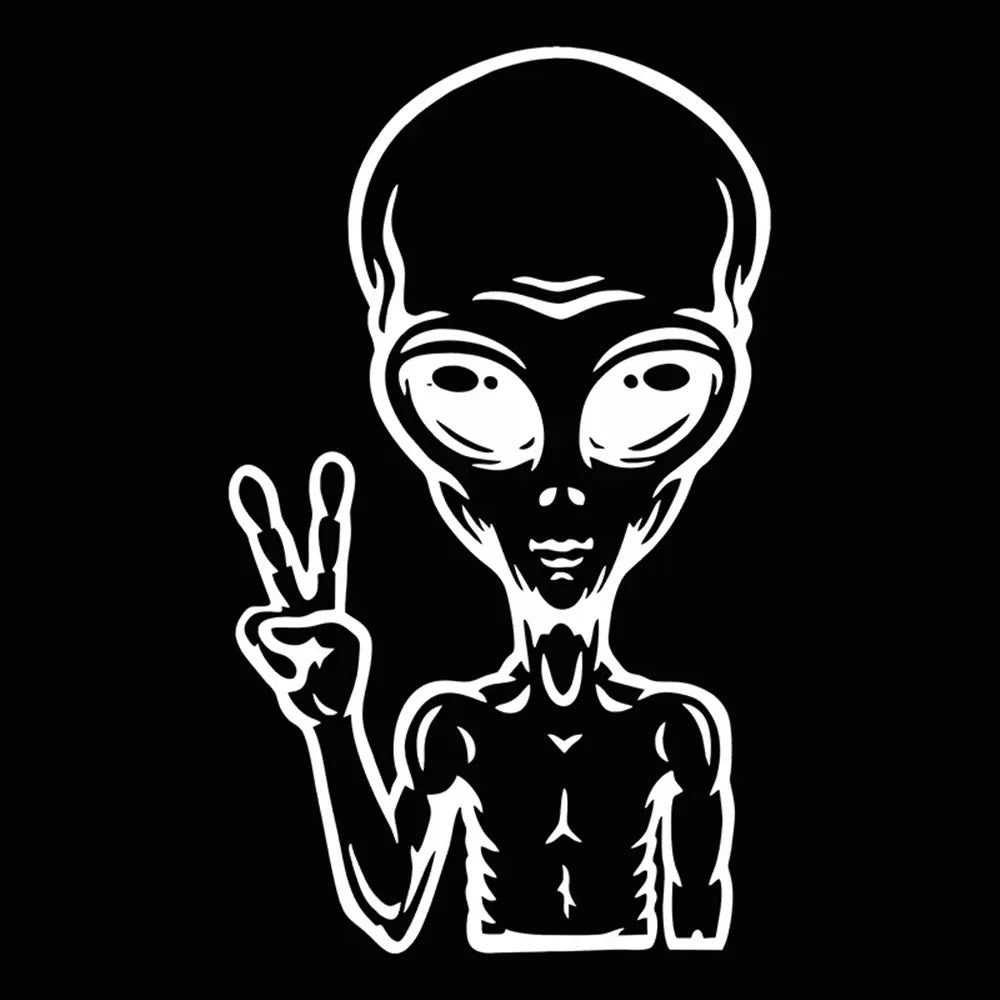 Car Stickers  Vinyl Decal UFO Cartoon Alien Peace Sign Interesting Car Decorative (ONLINE ORDER ONLY)