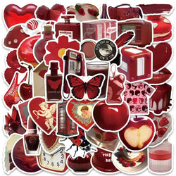 50pcs Retro Red Aesthetic Stickers Pack For Luggage Laptop Guitar Phone DIY Waterproof Graffiti Bicycle Car Vinyl Decals (Online Order Only)