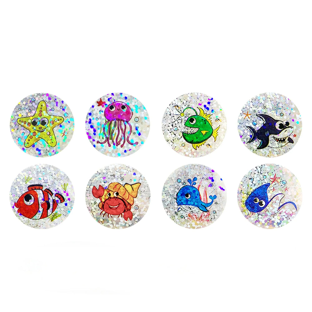 100-500pcs Holographic Rainbow Label Cartoon Marine Animal Stickers Children DIY Handmade Scrapbooking Stationery Sticker (ONLINE ORDER ONLY)