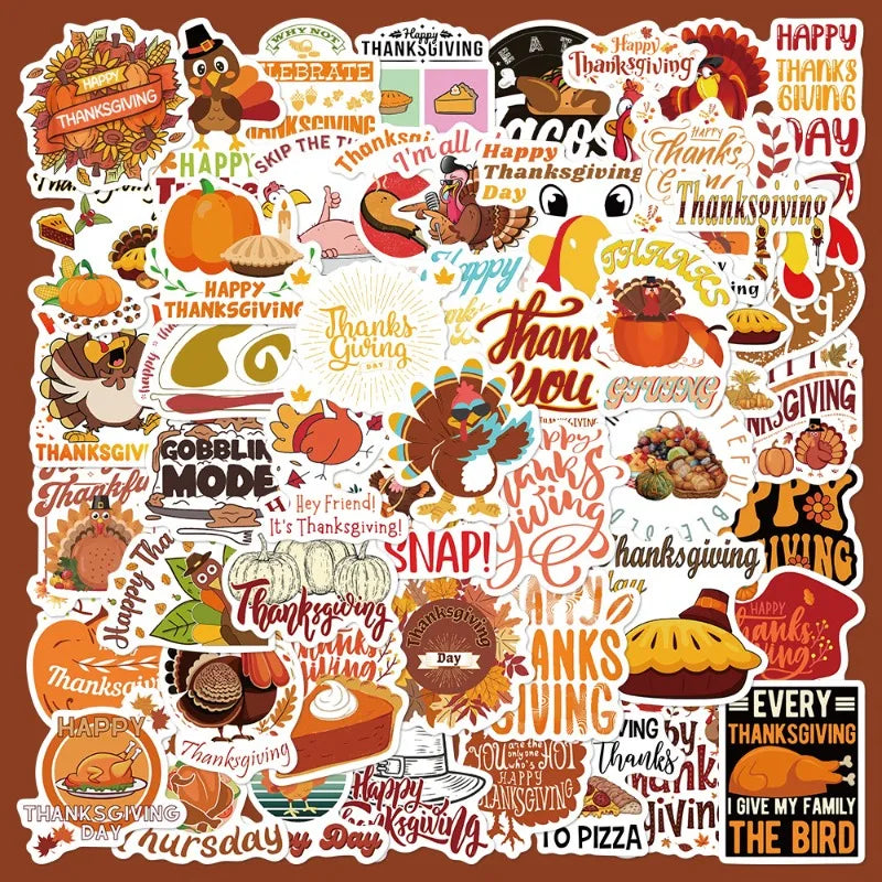 50pcs Thanksgiving Music Party Cartoon Stickers for Helmet, Desktop, Wall Decoration (ONLINE ORDER ONLY)