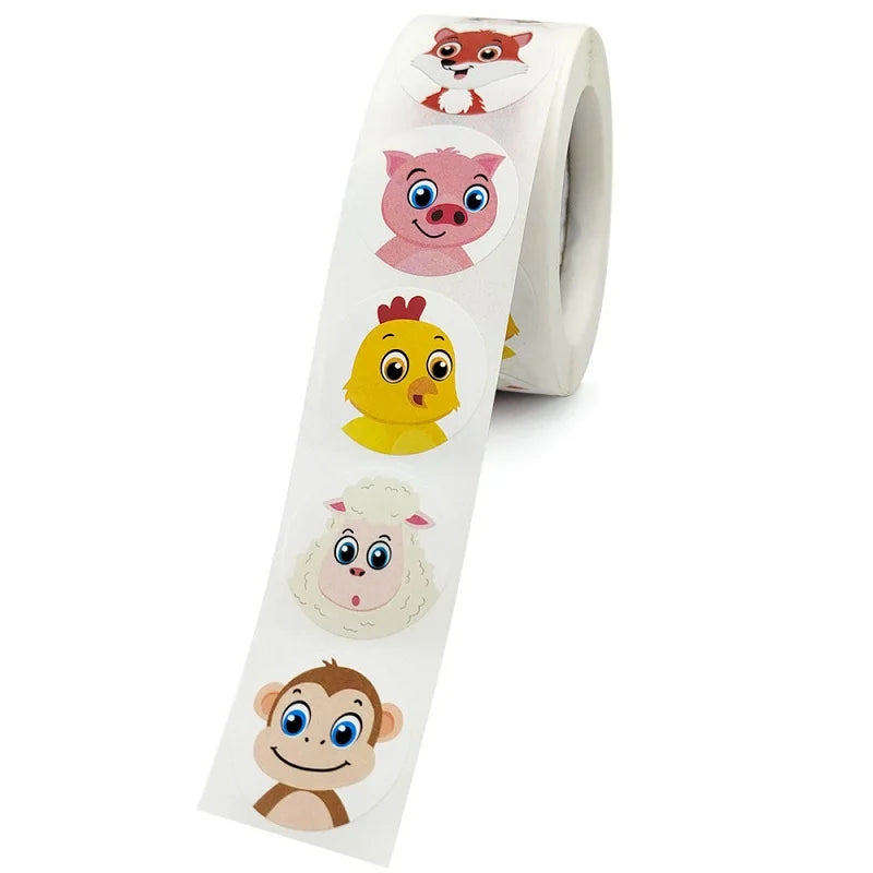 100-500pc Stickers for Children Kids Rolling Animal Roll Stickers Small Cute Toy Game Sticker DIY Gift Sealing Label Decoration (Online Order Only)