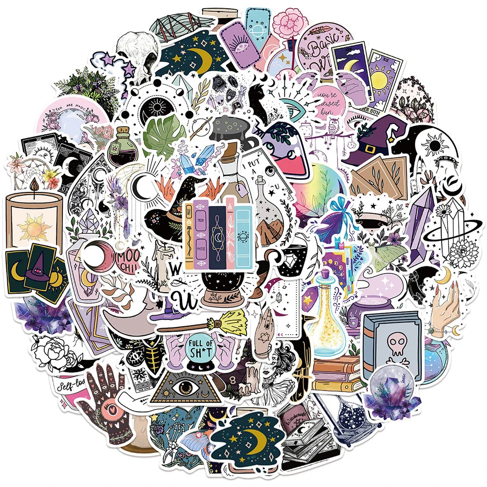 10/30/50/100pcs Cool Boho Gothic Magic Witch Stickers Aesthetic Decal Skateboard Laptop Car Phone Bike Graffiti Sticker Kid Toy (ONLINE ORDER ONLY)