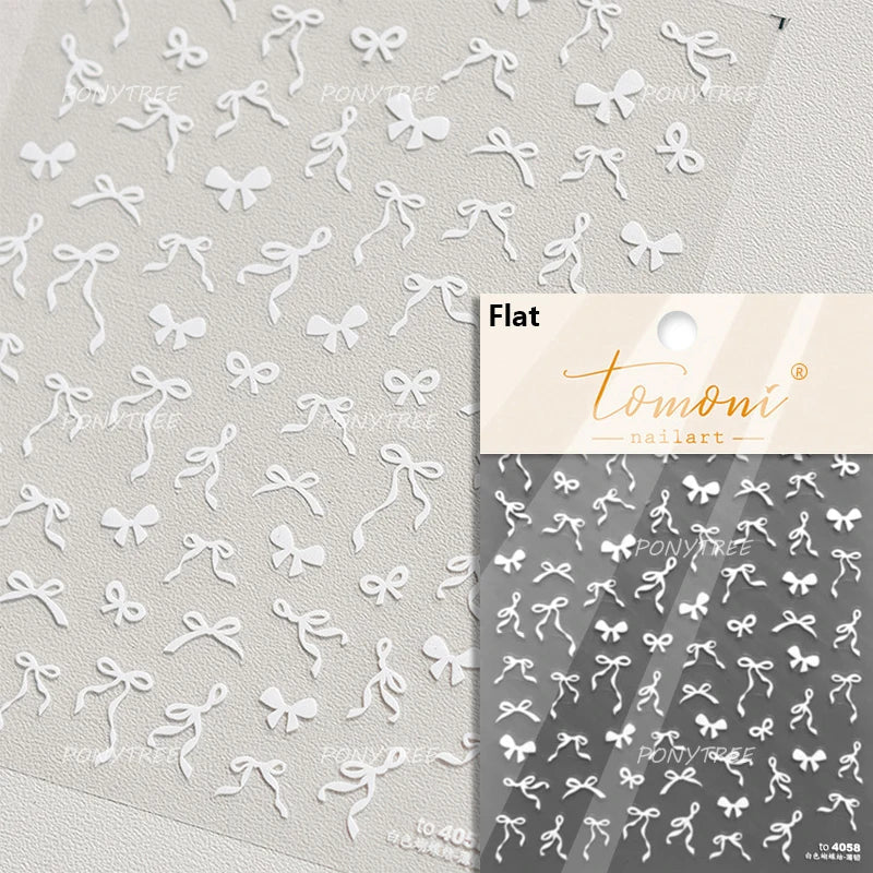 Simple Line Bowknot Red Gold Silver Laser Pink Hot Stamping 3D Self Adhesive Nail Art Stickers Pearl Rhinestone Manicure Decals (ONLINE ORDER ONLY)