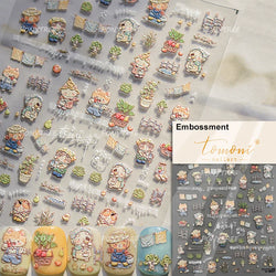 Picnic Cat Kitten Bowknot Flower Fish Butterfly Tree Mushroom Star Moon Cat's Paw Adhesive Nail Art Sticker Cute Manicure Decals (Online Order Only)