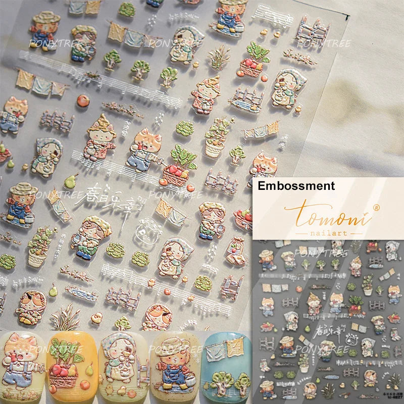Cute Cat Cherry Sweet Cake Dog Butter Cookie Coffee Strawberry Jam Ice Cream Adhesive Nail Art Decoration Sticker Manicure Decal (Online Order Only)