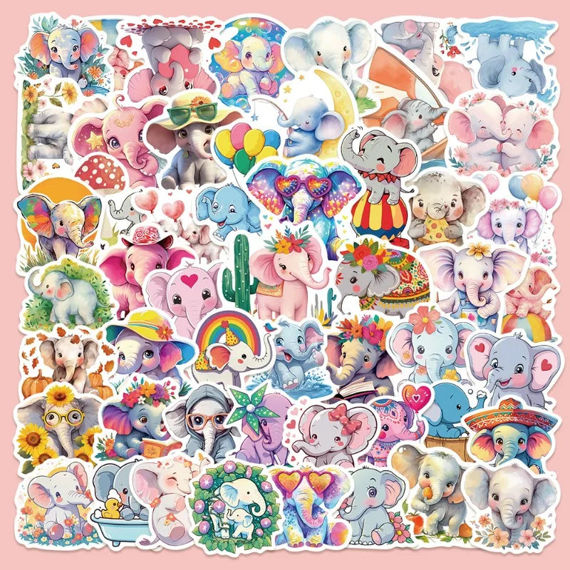 50pcs Elephant Graffiti Stickers for Helmet, Wall, DIY Decoration Wholesale (Online Order Only)