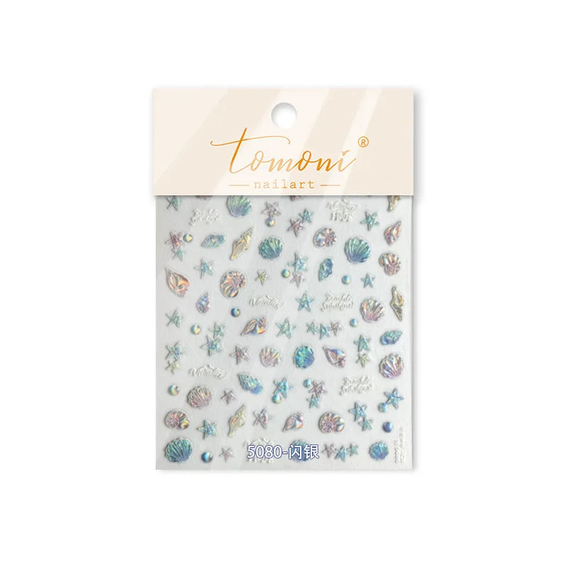 Beach Colourful Conch Dolphin Shell Starfish Jellyfish Star Summer Sea Wave Vacation Mode Water Bubble Nail Art Stickers Decals (Online Order Only)