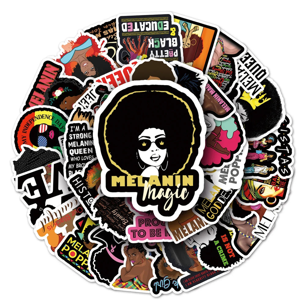 50Pcs Black Girl Cartoon Waterproof Vinyl Stickers for Skateboard Snowboard Decals (Online Order Only)