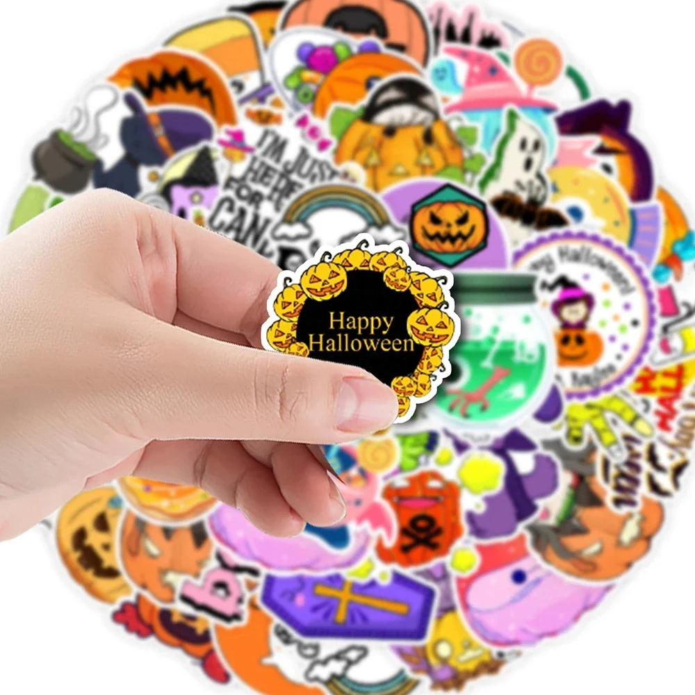 10/30/50PCS Cartoon Halloween Ghost Stickers Decoration Funny Cute Pumpkin Decals Toy For Kids DIY Luggage Laptop Phone Car Bike (Online Order Only)