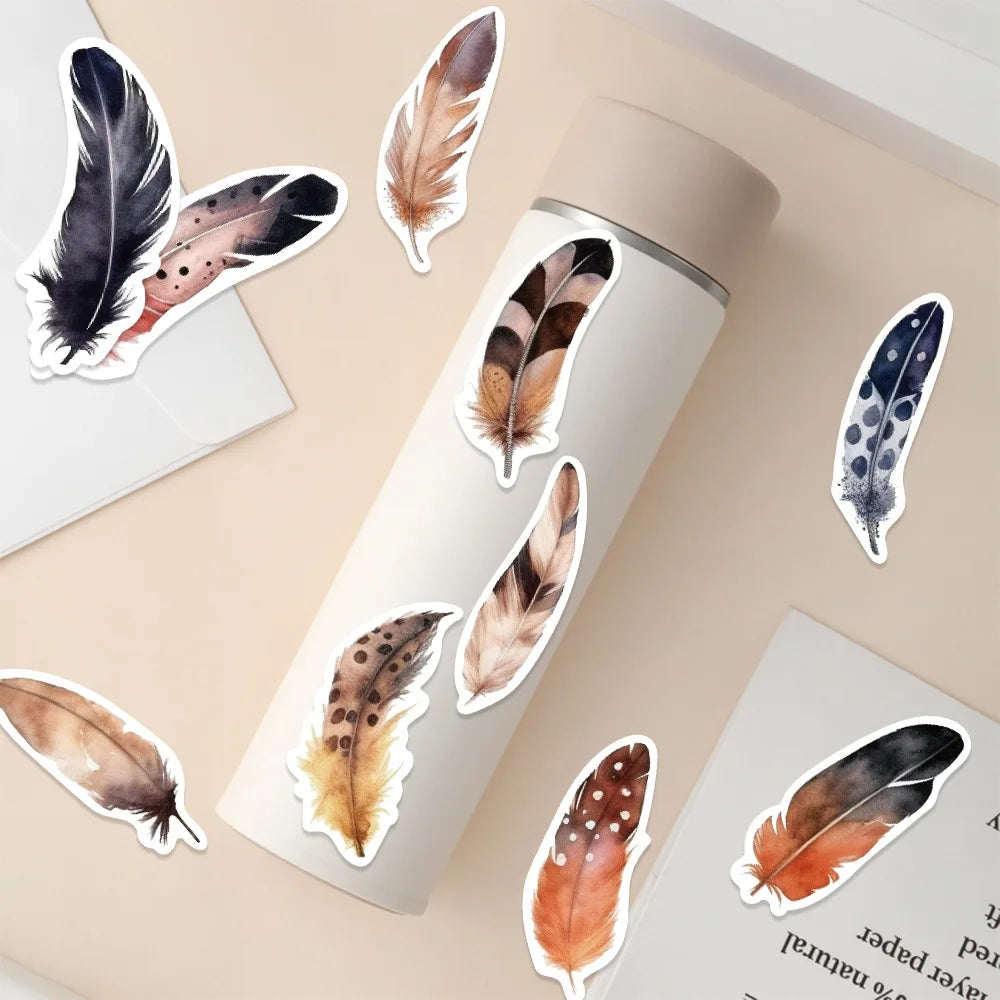10/64PCS  Feather Decor Kawaii Small Diary Travel Paper Stickers Book Journal Label Sticker Back to School Supplies (ONLINE ORDER ONLY)
