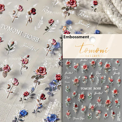 Retro Rose Flowers Bowknot Petal Romantic 5D Soft Embossed Relief Self Adhesive Nail Art Decoration Stickers 3D Manicure Decals (ONLINE ORDER ONLY)