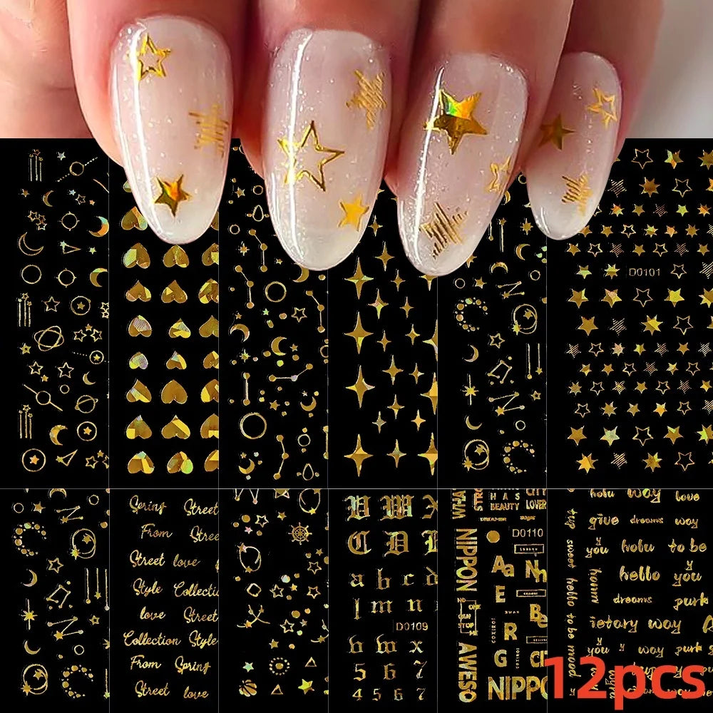 12PCS White Flowers Leaves 3D Nail Stickers Star/Moon/Sun Nail Art Decoration Decals Geometric Flower Stickers Nail Art Supplies (ONLINE ORDER ONLY)