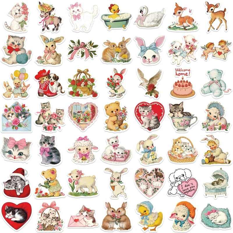10/30/50PCS Cute Rabbit Cat Sticky PVC Sticker Aesthetic Children's Stationery DIY Decoration Scrapbooking School Supplies (ONLINE ORDER ONLY)