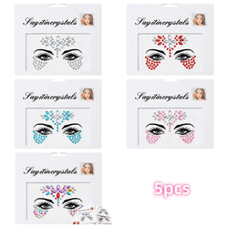 5Pcs Coloful Glitter Face Jewelry Sticker Crystal Eye Body Face Jewels Bady Makeup Tools Temporary Self-Adhesive Nail Rhinestone (ONLINE ORDER ONLY)
