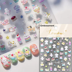 Bowknot Dog puppy Christmas Hat Strawberry Cake Food Coffee Cherry Love Heart Adhesive Nail Art Sticker Reliefs Manicure Decals (Online Order Only)