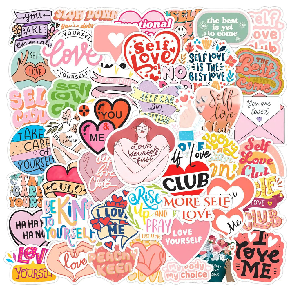 50pcs Self-Care Quote Graffiti Stickers for Helmet, Wall, DIY Decor (Online Order Only)