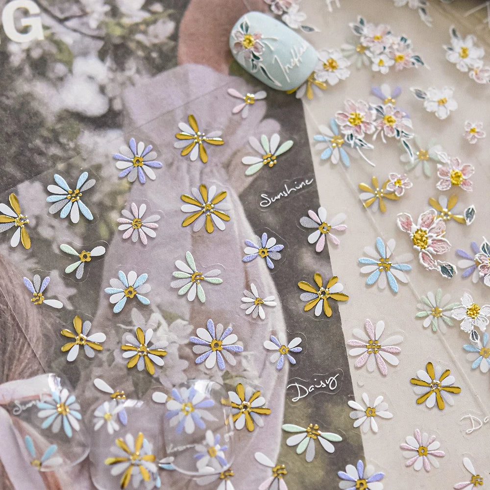 Colourful Daisy Cosmos Hot Stamping Petal Delicate and Pretty Plant Self Adhesive Nail Art Decoration Stickers Manicure Decals (ONLINE ORDER ONLY)