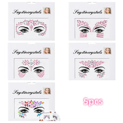 5Pcs Coloful Glitter Face Jewelry Sticker Crystal Eye Body Face Jewels Bady Makeup Tools Temporary Self-Adhesive Nail Rhinestone (ONLINE ORDER ONLY)