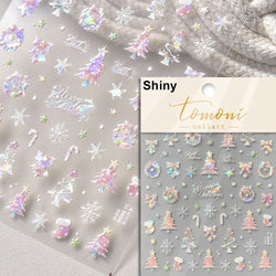 Dressy Embossment Colorful Gradient Snowflakes Laser Silver Christmas Tree Winter Bowknot Santa Nail Art Stickers Manicure Decal (Online Order Only)