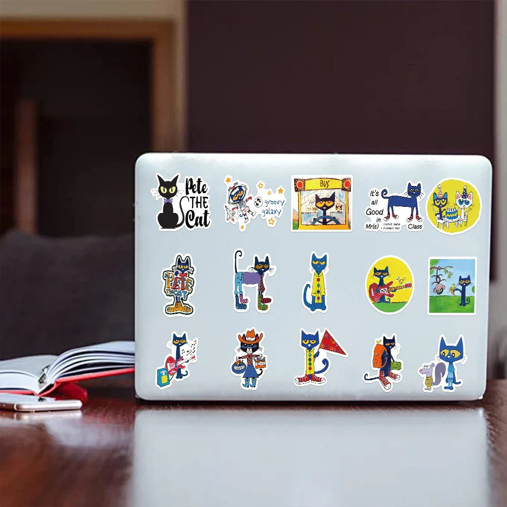 50PCS Kawaii Cute Pete The Cat Sticker Funny Cartoon Stickers For Decorative Scrapbook DIY Child Phone Stationery Supply for Kid (ONLINE ORDER ONLY)