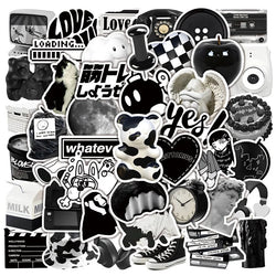 10/30/50PCS INS Black White Sketchbook Sticker Aesthetic PVC Children's Laptop School Stationery Scrapbooking Supplies for Kids (ONLINE ORDER ONLY)