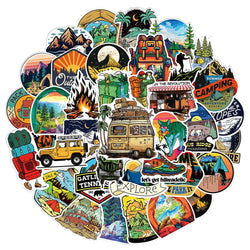 10/30/50/100pcs Outdoor Hiking Camping Stickers Cartoon Decal Skateboard Phone Laptop Car Luggage Bike Cool Waterproof Sticker (Online Order Only)