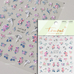 Pink Peach Blossom Blue Magpie Butterfly Bird Wing Tree Branch Animals Plants Shiny 3D Adhesive Nail Art Stickers Manicure Decal (ONLINE ORDER ONLY)