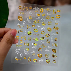 1PC Holographic Laser Heart Nail Stickers-3D Self-Adhesive Golden White Valentines Day Nail Decals For Women Nail Art Decoration (ONLINE ORDER ONLY)
