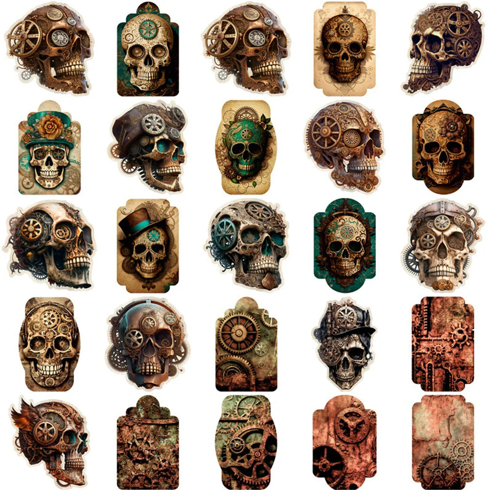 10/30/50pcs Vintage Steampunk Skull Collection Sticker Packs (ONLINE ORDER ONLY)