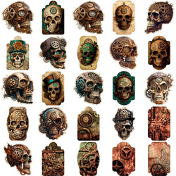 10/30/50pcs Vintage Steampunk Skull Collection Sticker Packs (ONLINE ORDER ONLY)