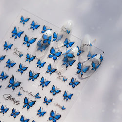 Charming Delicate Sapphire Color Blue Black Stroke Butterfly Jelly Relief Rhinestone Adhesive Nail Art Stickers Manicure Decals (Online Order Only)