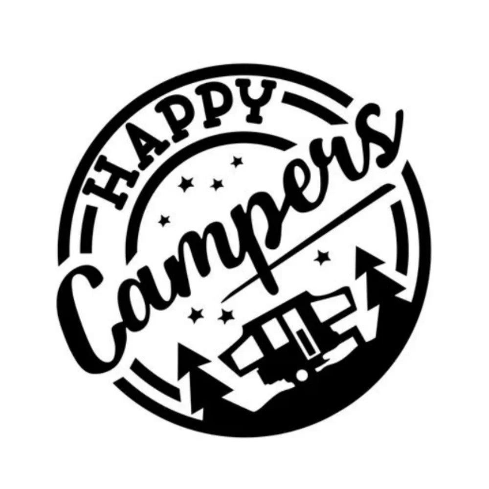 Happy Campers Car Sticker Decal Van Camper Caravan Truck Taxi Camping Rv Cargo Motorhome Vinyl Decor Auto Tuning Accessories (Online Order Only)