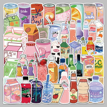 50pcs Cartoon Drink Stickers for Helmet, Wall, DIY Decoration (Online Order Only)