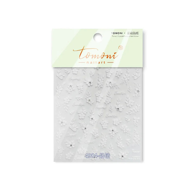 Wet Garden White Flower Leaves Elegant Beautiful Petal Delicate 5D 3D Charming Spring Adhesive Nail Art Stickers Manicure Decals (ONLINE ORDER ONLY)