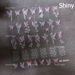 Chic Butterfly Flower Lily Lilium Narcissus Line Beautiful Blue Pearl Self Adhesive Nail Art Stickers Decorations Manicure Decal (Online Order Only)