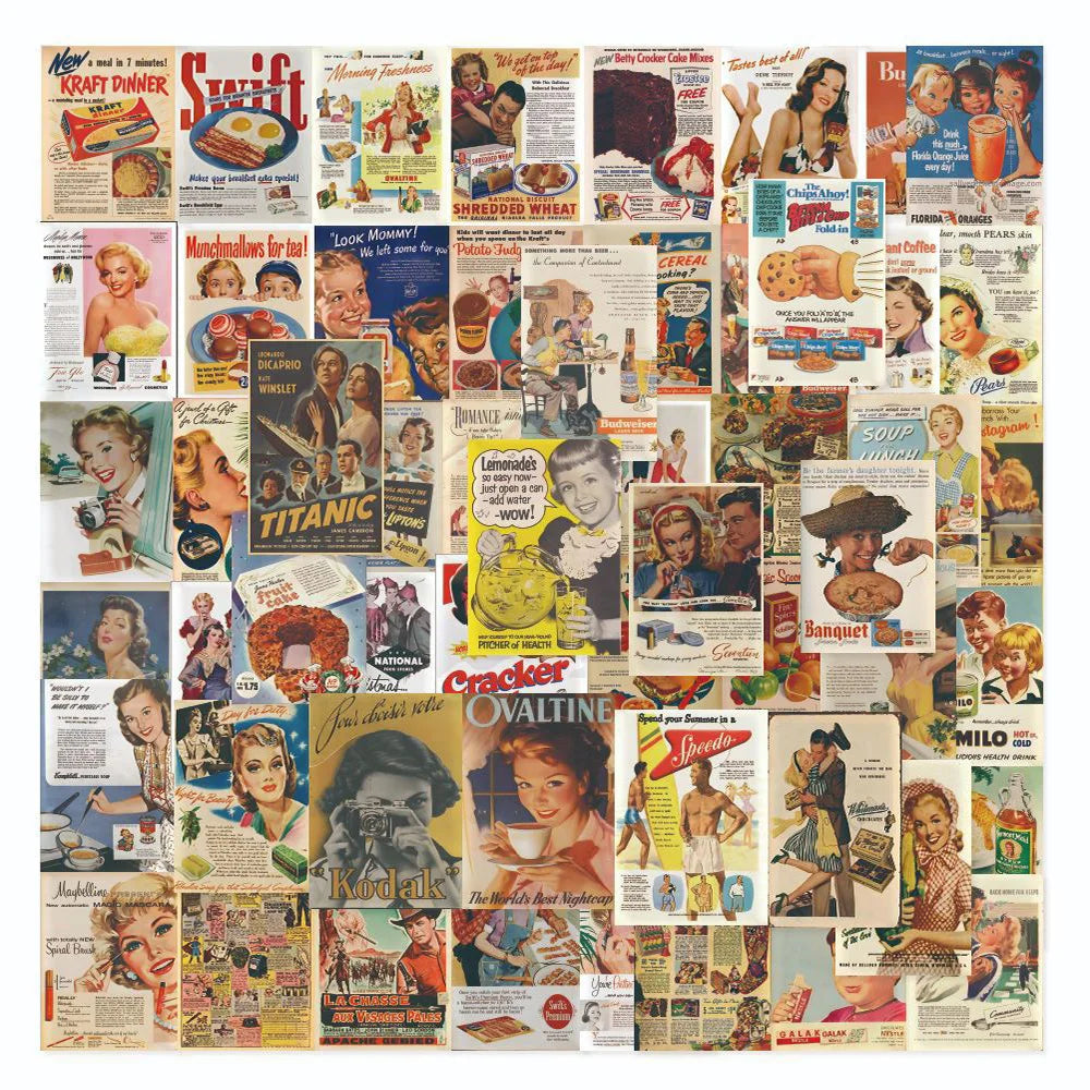 Vintage Poster Sticker Set: Phone, Laptop, Luggage, Skateboard Decals - Fun Gift for Kids (10/30/55 PCS) (Online Order Only)