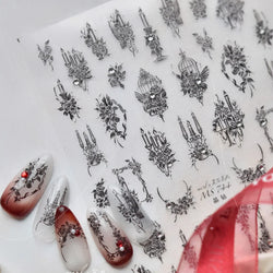 Retro Candlestick Holder Rose Rambler Birdcage Photo Frame Lace Self Adhesive Nail Art Sticker Charm Rhinestone Manicure Decal (Online Order Only)