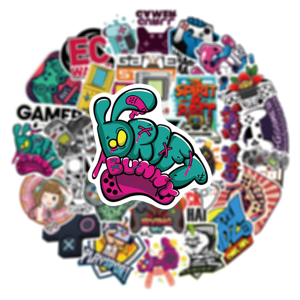 10/30/50PCS Cool Joystick Gamepad Video Game Stickers Graffiti DIY Notebook Phone Laptop Bike Cute Cartoon Decals Kids Toys Gift (ONLINE ORDER ONLY)
