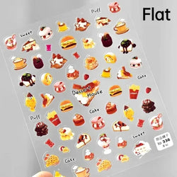 Chic Cute Cheese Ice Cream Pudding Bowknot Strawberry Muffin Stars Cake Embossed Heart Adhesive Nail Art Sticker Manicure Decals (ONLINE ORDER ONLY)