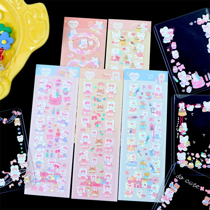 1pcs Cute Rabbit Laser Stickers Art Decorative Material Label Hand Account DIY Album Scrapbooking Sticker Kawaii Stationery (Online Order Only)