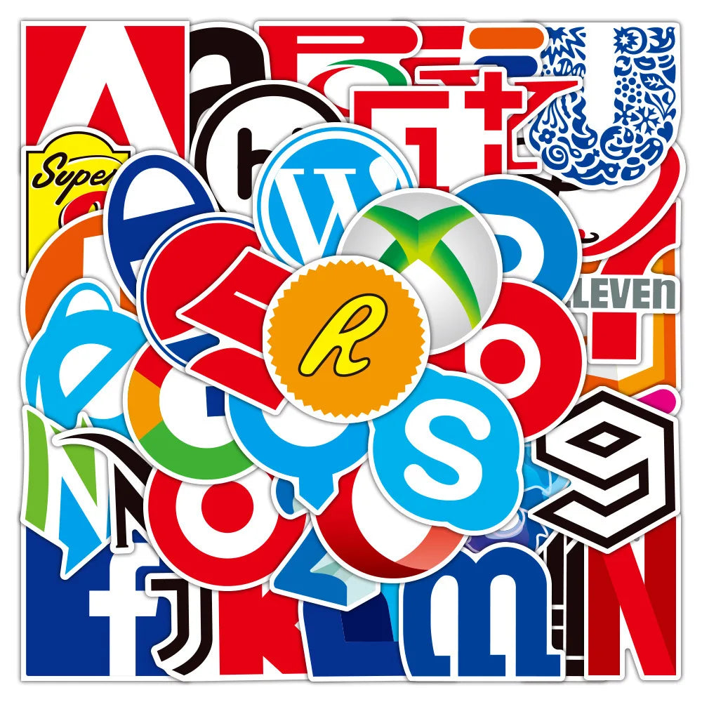 50pcs Cartoon Graffiti Letter Stickers for Laptop, Motorcycle, Phone, Kids Toys (Online Order Only)