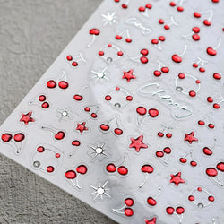 Lovely Mini Red Cherry Jelly Star Sun Fruit Charming Silver 3D 5D Self Adhesive Nail Art Stickers Cute Manicure Decals Wholesale (ONLINE ORDER ONLY)