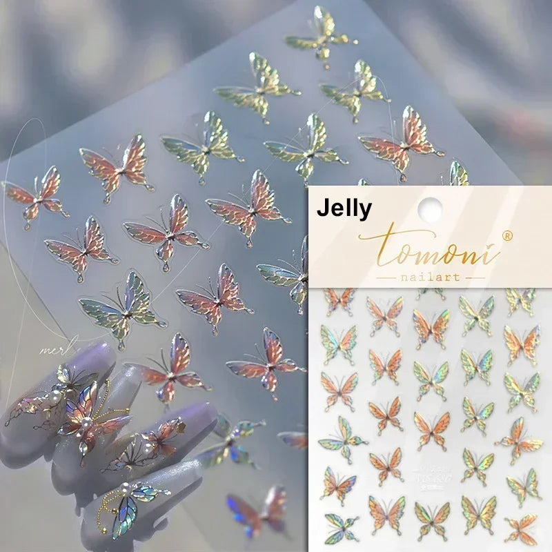 Delicate Tender Purple Butterfly Seal Pattern Insect Shiny Golden Stroke Nail Art Decoration Sticker Dressy Laser Manicure Decal (ONLINE ORDER ONLY)