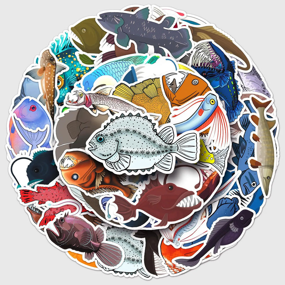Cartoon Deep-Sea Fish Stickers PVC Waterproof Skateboard Notebook Graffiti Toy (Online Order Only)