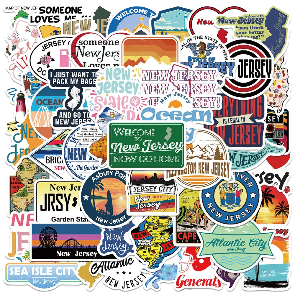 New Jersey State Landscape Travel Stickers - Waterproof Decals for Kids, Motorcycle, Laptop, Refrigerator (ONLINE ORDER ONLY)