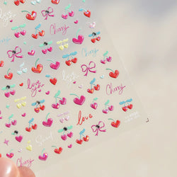 Lovely Pink Red Cherry Fruit Love Heart Star Lucky Letter Bowknot Romantic Adhesive Nail Art Stickers Rhinestone Manicure Decals (Online Order Only)