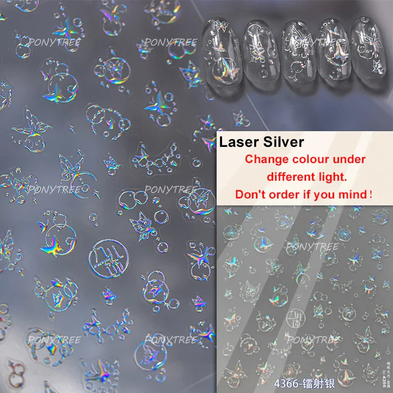Butterfly Peach Blossom Flowers Lantern Star Tassel Pendant Gold Hot Stamping Self Adhesive Nail Art Stickers Manicure Decals (ONLINE ORDER ONLY)